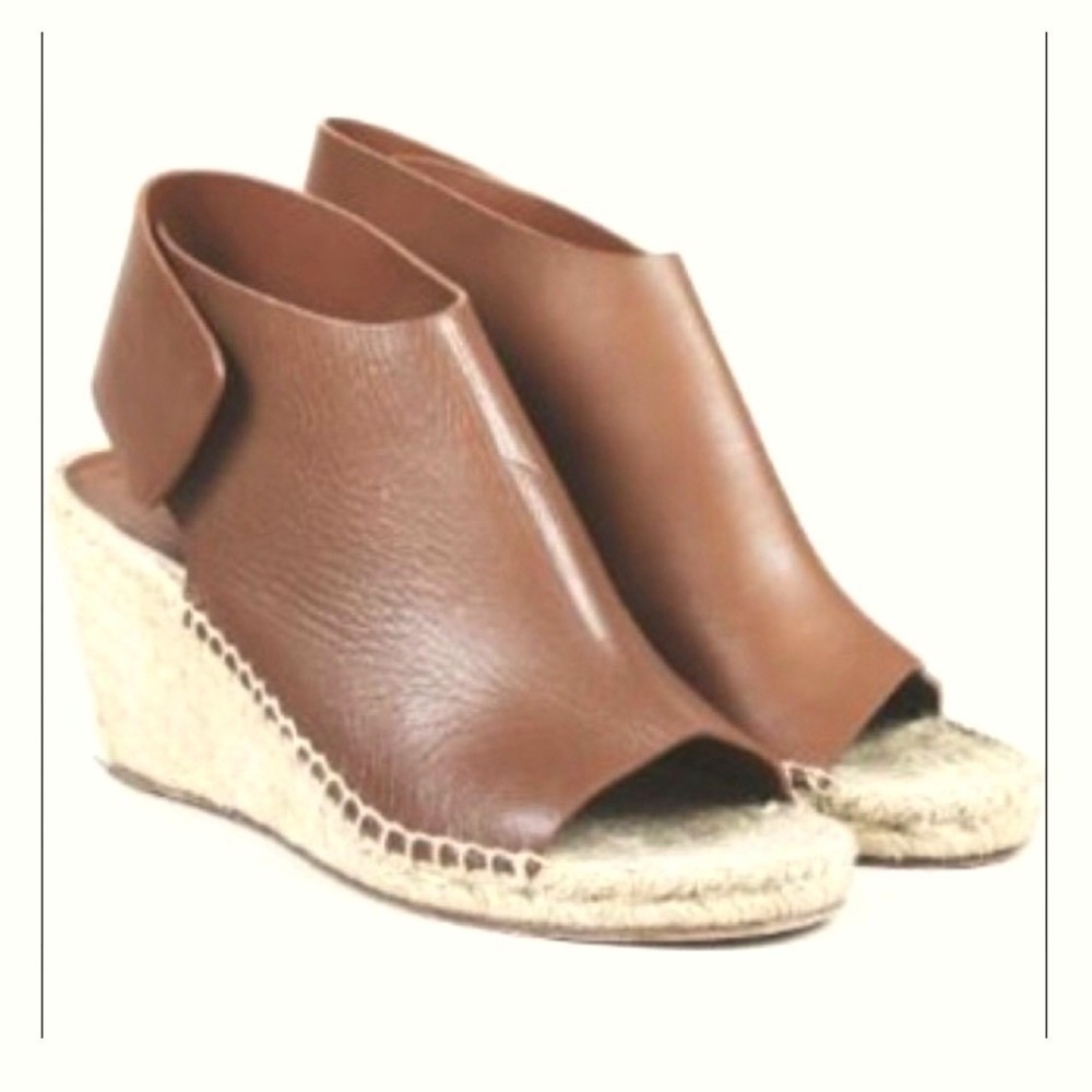 Celine Paris Brown Leather Phoebe Philo Espadrille Wedge Ankle Strap Size 39